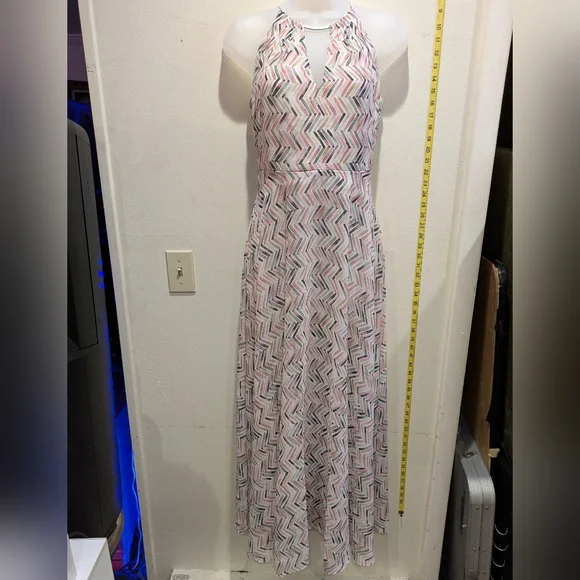 White House Black Market Chevron Maxi Dress in Pink, Blue, and White Size 2p - Picture 1 of 10